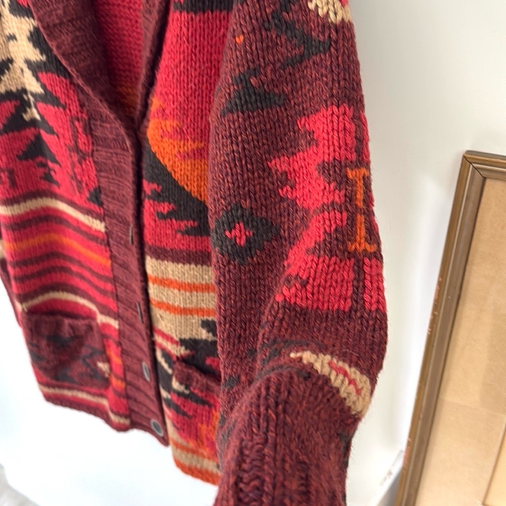 Eddie Bauer Sweater Blanket Navajo Print Cardigan in Red Sz S/M - Picture 6 of 14